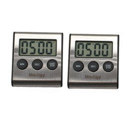 2 PCS Digital Mini Alarm Clock for Kitchen Appliances, Timer, 24-Hour Countdown Timer for Cooking, Study, Sports, Meeting, Parking, Medication, Stainless Steel, Black