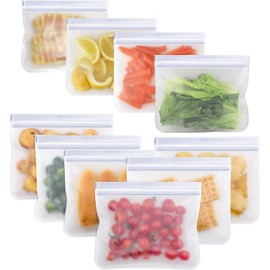 Salandens - Bolsas de Almacenamiento Reutilizables, Paquete de 10 Bolsa Hermética para Alimentos, Bolsas Reutilizables para Congelador sin BPA, para Sándwich, Aperitivos, Carne, Verduras, Frutas, etc