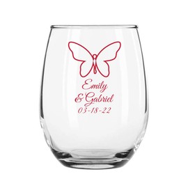 24 Pack Butterfly Red Stemless 9 ozWine Glass