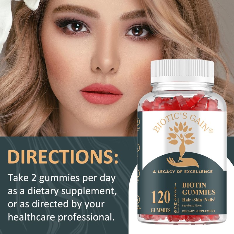 Biotic's Gain Biotin Gummies, 10000 mcg, Hair Skin and Nail