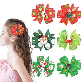 6 Packs Christmas Hair Bow Clips for Kids Baby Snowflake Christmas Tress Santa Claus Bow Clips with Alligator Clips Bowknot Hair Accessories for New Years Party Hairpins Boutique Barrette for Toddler
