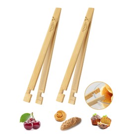 2PCS Wooden Bamboo Toaster Tongs, MONGSEW 8 inch Multipurpose Wood Tongs for Toaster, Fruits, Bread, Pickles, cheese, Bacon, and Muffins (Unique Pattern)
