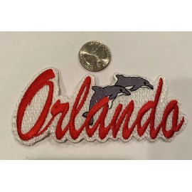 Unbranded “ORLANDO” VINTAGE EMBROIDERED Iron On PATCH. 5"x 2” RED/ Awesome!