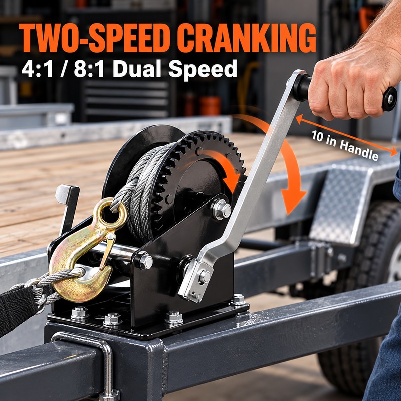 Manual Hand Crank Winch with 33 ft Steel Cable, 800/3500
