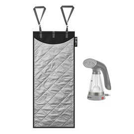 True & Tidy Complete Garment Care Compact Travel Clothes Steamer and XL Over the Door Protective Iron and Steam Press Pad Set (Gray)
