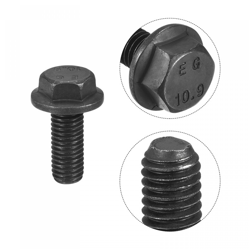 sourcing map Metric M10x25mm Hex Flange Bolts, 6pcs 10.9 Grade