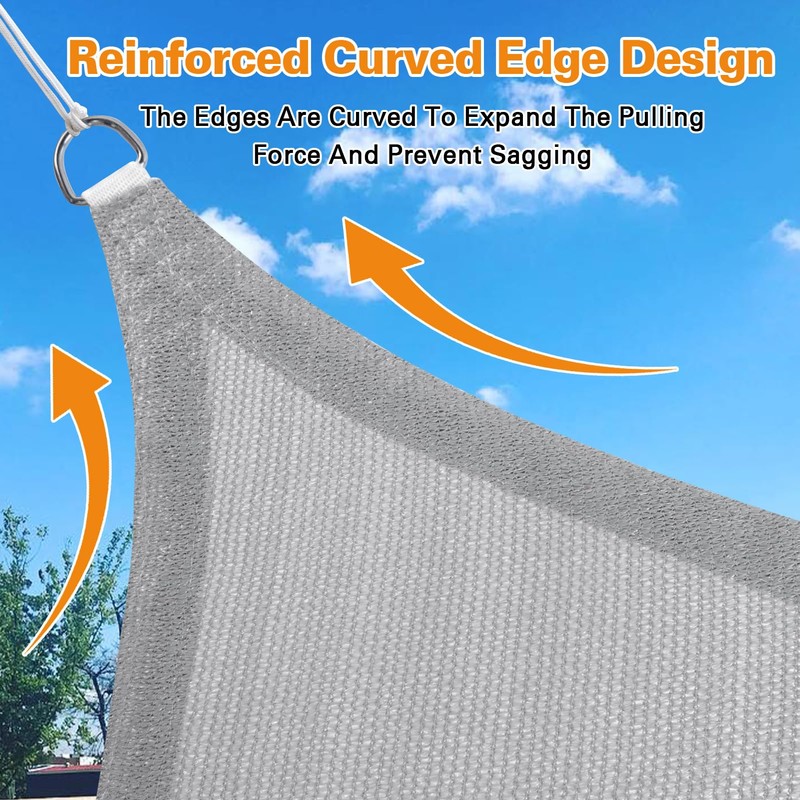 Artpuch Sun Shade Sail, 18'X18'X18' Light Grey Triangle, Curved Edged