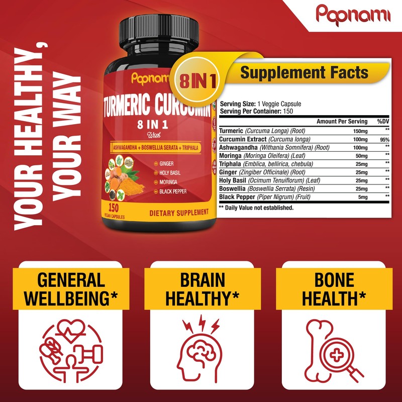 Turmeric Curcumin Capsules - with Ashwagandha, Boswellia, Triphala, Ginger, Holy