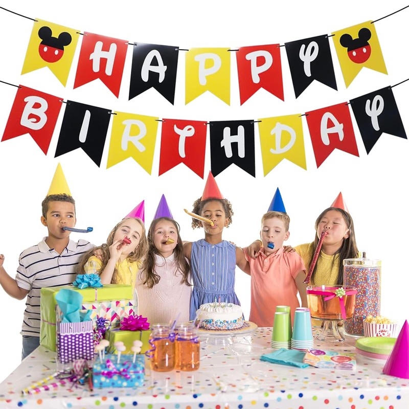 Mickey Birthday Party Banner, Mickey Style Bunting, Mickey Themed Birthday