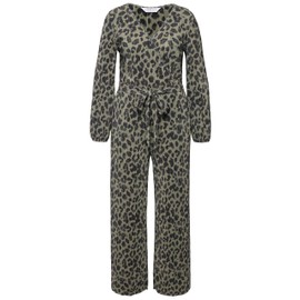 Studio Untold Ladies Plus Size Plus Size Pleated Leo Wide Leg Jumpsuit 834468, Palm trees green.