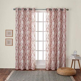 Exclusive Home Curtains Branches Linen Blend Window Curtain Panel Pair with Grommet Top, 54x84, Mecca Orange, 2 Piece