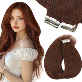 Sunny Hair Tape in Hair Extensions Human Hair Invisible Tape in Hair Extensions Straight Tape in Extensions Hair Extensions for Women 20Pcs 16inch Auburn Brown