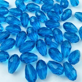 Honkoolly 100pcs 8x12mm Teardrop Crystal Glass Beads Vertical Hole Faceted Glass Teardrop Spacer Beads for Bracelets Necklace Earring DIY Jewelry Making Craft(Lake Blue)