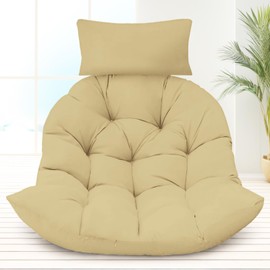 DANGHOOGY Outdoor Egg Chair Cushion, Waterproof Egg Chair Replacement Cushion, Thickened 7 Inches Hanging Chair Cushion, U-Shaped Cushions with Headrest for Outdoor Furniture 47x40x7 Inches (Khaki)