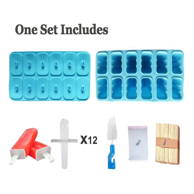 Silicone Popsicle Molds with Sticks Wpunwen 12 Cavity Ice Popsicle