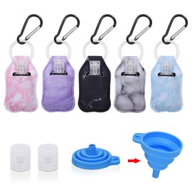 Hand Sanitizer Holder Keychian,5 Pack Empty Travel Size Bottle and Hand Sanitizer Keychain Set Include 5pcs Flip Cap Reusable Bottles,5pcs Refillable Bottles Keychain Holders for Backpack and Kids