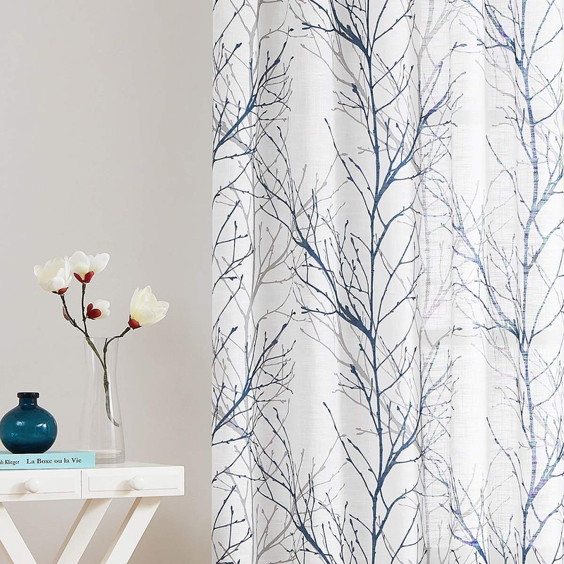 FMFUNCTEX Blue White Curtains 50" X 45" for Kitchen Living