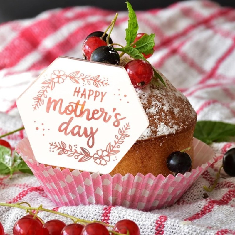 6x Mother's Day Acrylic Cupcake Toppers - Rose Gold Acrylic