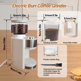 Vaolvpant Electric Burr Coffee Grinder with 25 Grind Setting for 2-12 Cup Adjustable Stainless Steel Dosing Bean Mill Home Automatic Conical Freshly Ground Espresso Grinder with Cleaning Brush White