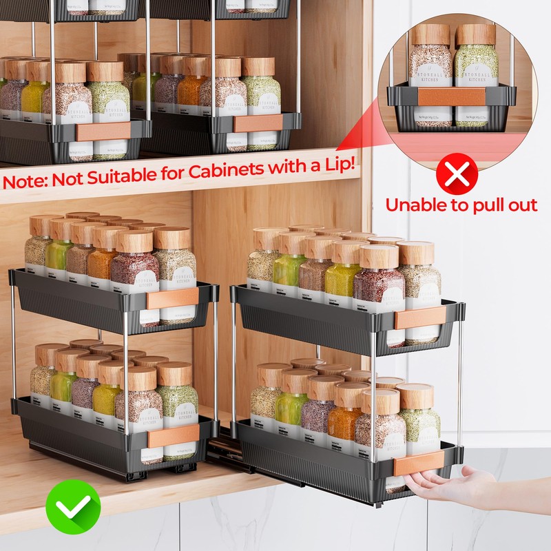 Delamu 2 Pack Pull Out Spice Rack Organizer for Cabinet,