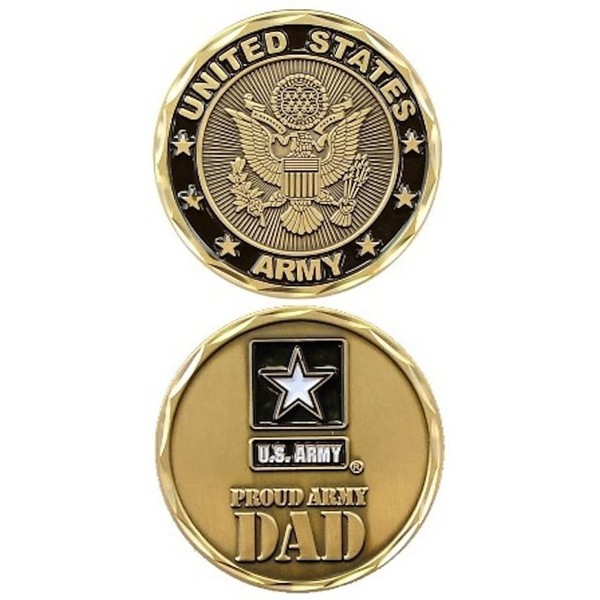 United States Military US Armed Forces Army "Proud Dad" - Good Luck Double Sided Collectible Challenge Pewter Coin