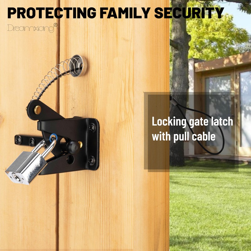 Self Locking Gate Latches with Spring Cable Pull, Post Mount