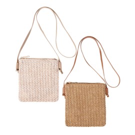 Sweetude 2 Pcs Straw Beach Bag for Women Summer Woven Straw Purse Cute Shoulder Crossbody Handbags for Women, Beige, Dark Coffee, Classic