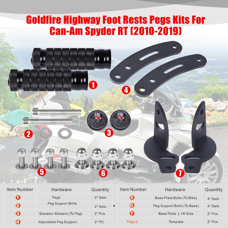 Goldfire 1 Pair Floor Board Highway Road Pegs Adjustable Can