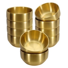 Roucerlin 10 Pack Thick Gold 304 Stainless Steel Bowls 4.7 Inch, 13.5 Oz Double Wall Insulated Metal Rice Bowls Set, Ice Cream Salad Soup Sauce Bowl, Kitchen Serving Small Bowls for Side Dishes