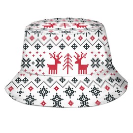 Christmas Red Snowflakes Pattern Bucket Hat Packable Fashion Fisherman Hat Travel Beach Sun Hat