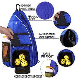 Pickleball Sling Bag Organizer for Paddles and Tennis Rackets, Portable Crossbody Backpack for Court Travel