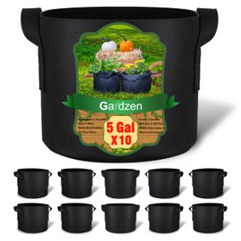 Gardzen 10-Pack 5 Gallon Grow Bags, 300G Thickened Aeration Fabric Pots with Handles, Heavy Duty Cloth Pots for Plants