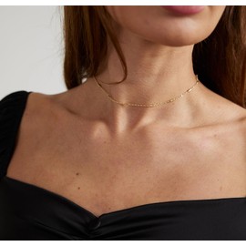 Amicon Gold Dainty Choker Necklace for Women, 14k Gold Plated Trendy Cylindrical Necklace Minimalist Simple Beaded Choke Short Cute Necklace Jewelry Gift