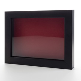 Black 5x7 Small Shadow Box Picture Wooden Frame with Red Acid-Free Backing UV Acrylic & Hanging Hardware - with 3/4" Usable Depth - Great Keepsake Box Memorial Frame Shadowbox
