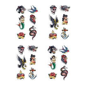 SanerLian Anchor Skull Swallow Temporary Tattoo Sticker Waterproof Adult Men Women Hand Arm Shoulder Body Art 15X11cm Set of 4 (SF200)