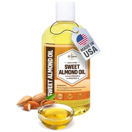 Aceite Orgánico De Almendras Dulces(8 Oz) Premium Prensado En Frío Sin Refinar  Aceite Puro De Almendras Dulces Para Piel, Cara, Cabello, Fabricación