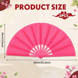 Leinuosen 2 Pcs Large Chinese Folding Fans for Line Dancing, 13 Inch Foldable Hand Fans for Rave Popping Clacking Boots on The Ground Fan, Summer Wedding Dancing Party Favors Decorations (Rose Red)