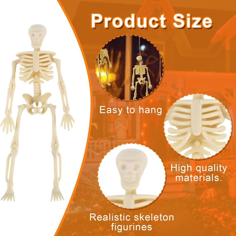 10 Pcs Mini Halloween Skeleton Decorations, White Small Plastic Skeleton