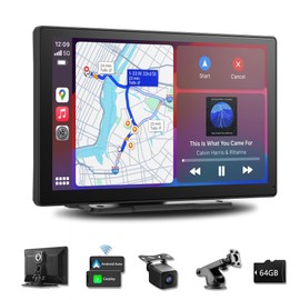 9-Inch Wireless Apple CarPlay & Android Auto, Portable Carplay Radio, 4K Dash Cam 1080P Backup Camera, Touchscreen with GPS Navigation, Bluetooth, Voice Control, Carplay Screen for All Cars