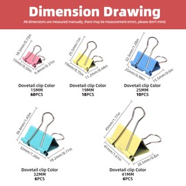 Hilitchi 100Pcs Colorful Binder Clips Paper Clamps Clips, Assorted Sizes Office Clips Paper Clips for Home School Office Supplies (15mm 19mm 25mm 32mm 41mm)