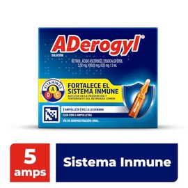 ADerogyl Multivitamínico 5 Ampolletas de 3 ml. Con Vitaminas A, C y D, Fortalece el Sistema Inmune y Refuerza tus Defensas