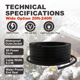 TOPDURE TDRD-F 20 feet Roof & Gutter Snow De-Icing Kit, 5W/ft Heat Tape for Roof and Gutters Ice Dam Prevention with 6 ft Power Cold