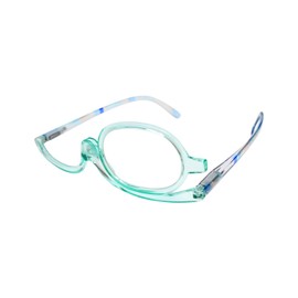 Calabria Flip Up Magnifying Makeup Reading Glasses +4.00 Blue Eye Make Up Cosmetic Rotating Single Lens Readers w/Soft Case