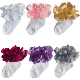 Adeimoo Baby Girls Newborn Ruffle Socks Toddler Double Lace Big Frilly Princess Dress Socks for Infant Little Kids 6 Pairs 0-6 Months