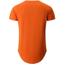 KLIEGOU Mens 100% Cotton Hipster Hip Hop Longline Crewneck T-Shirt 66 Dark Orange L