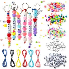 WATINC 286Pcs DIY Keychain Making Crafts Kits Adjustable Letter Heart Shape 6mm Pony Transparent Beads Key Ring Bag Charm Bracelet Supplies Jewelry Accessories Holiday Party Favor for Women Men