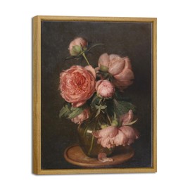 Pyradecor Vintage Canvas Wall Art Retro Framed Home Decor Pfingstrosen Canvas Prints Classical Floral Painting Artwork Farmhouse Decor for Living Room Bedroom Office Decorations