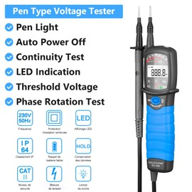 Voltage Tester, Continuity Tester, GOLDCHAMP 12V-690V AC/DC Voltage Tester, Phase Tester, Two-Pole IP65 Waterproof LCD Display, Electronic Tester