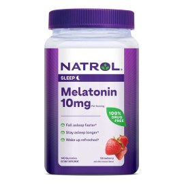 Gomitas De Melatonina Natrol, Apoyo Al Sueño Para Adultos, Suplemento De Melatonina De 10 Mg Para Dormir, 140 Gomitas Con Sabor A Fresa, Suministro De Hasta 70 Días