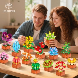 CUBIMANA 24 Pack Flowers Succulents Building Set - 2160PCS Botanical Collection 3.6MM Mini Flower Kit for Home Office Décor Plant Blocks Toy, Christmas Party Favors Gifts for Adults Women Kids 10+